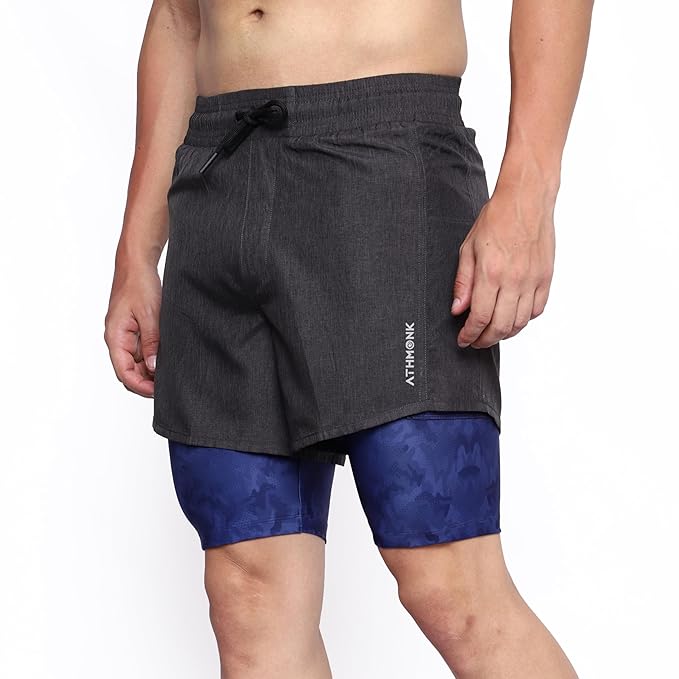 Athmonk Rapid-Dry 2-in-1 Running Shorts with Printed Lining